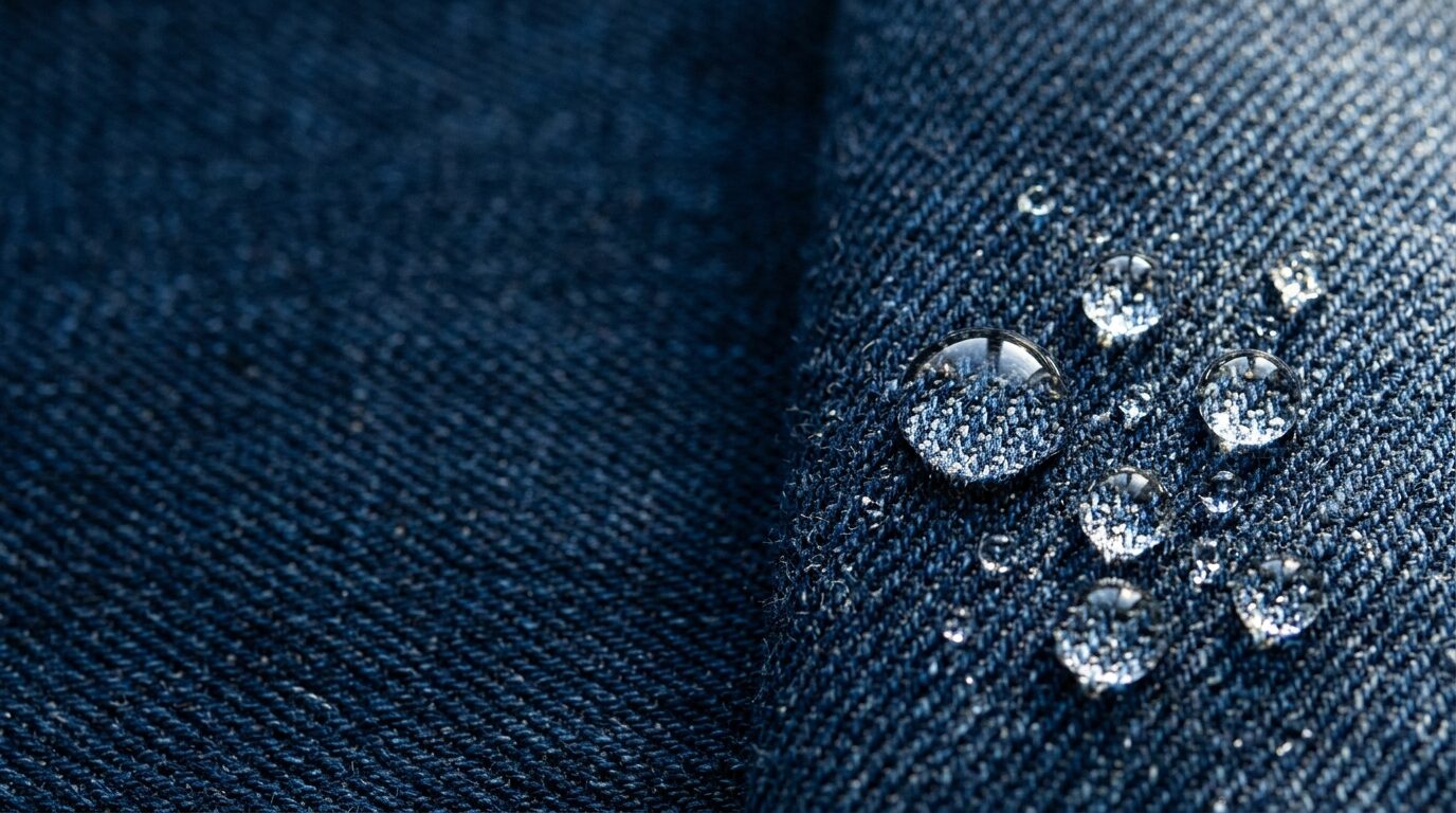 Water beading on indigo denim